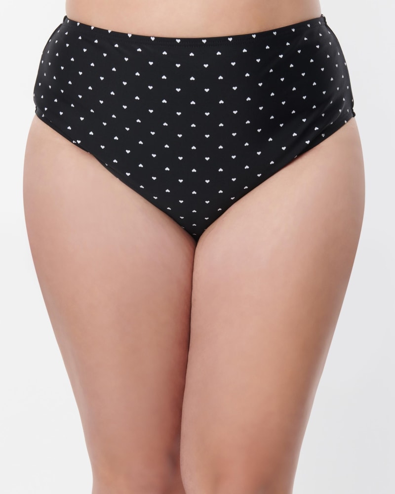Front of a model wearing a size 3X Betty Boop x Unique Vintage Black & White Heart Daphne Swim Bottoms in Black by Unique Vintage. | dia_product_style_image_id:287884
